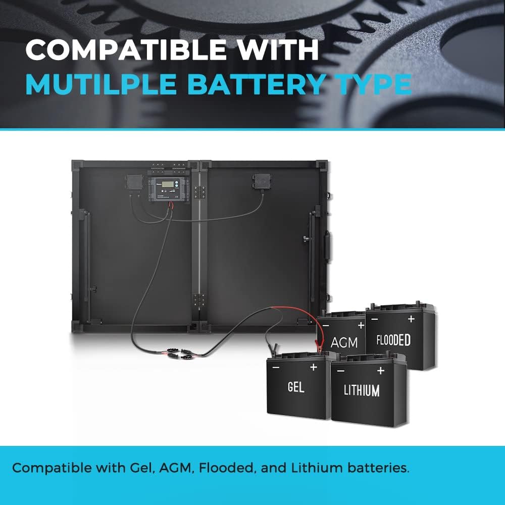 100 Watt 12 Volt Monocrystalline Foldable 2Pcs 50W Solar Panel Suitcase with Waterproof 20A Charger Controller R99772