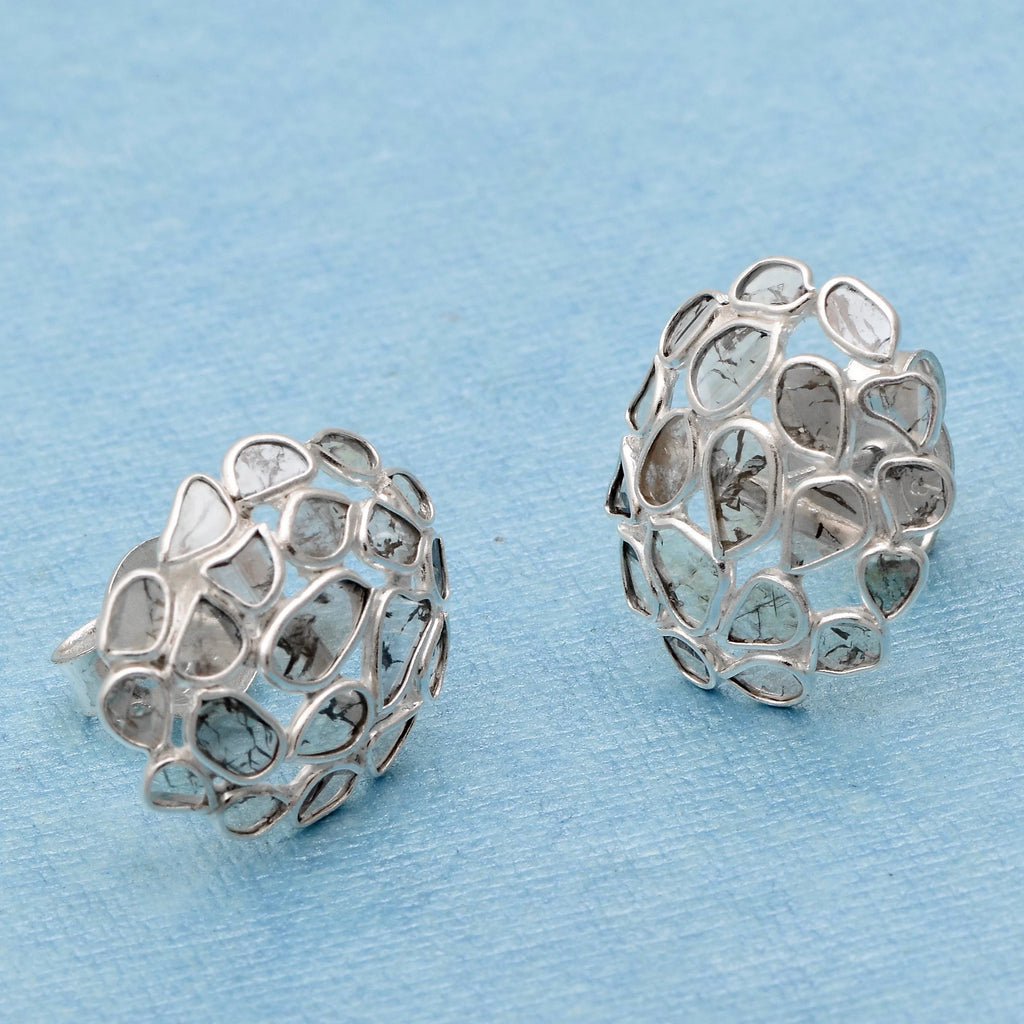 1.50 CTW Natural Diamond Polki Cluster Studs 925 Sterling Silver Earrings V2921