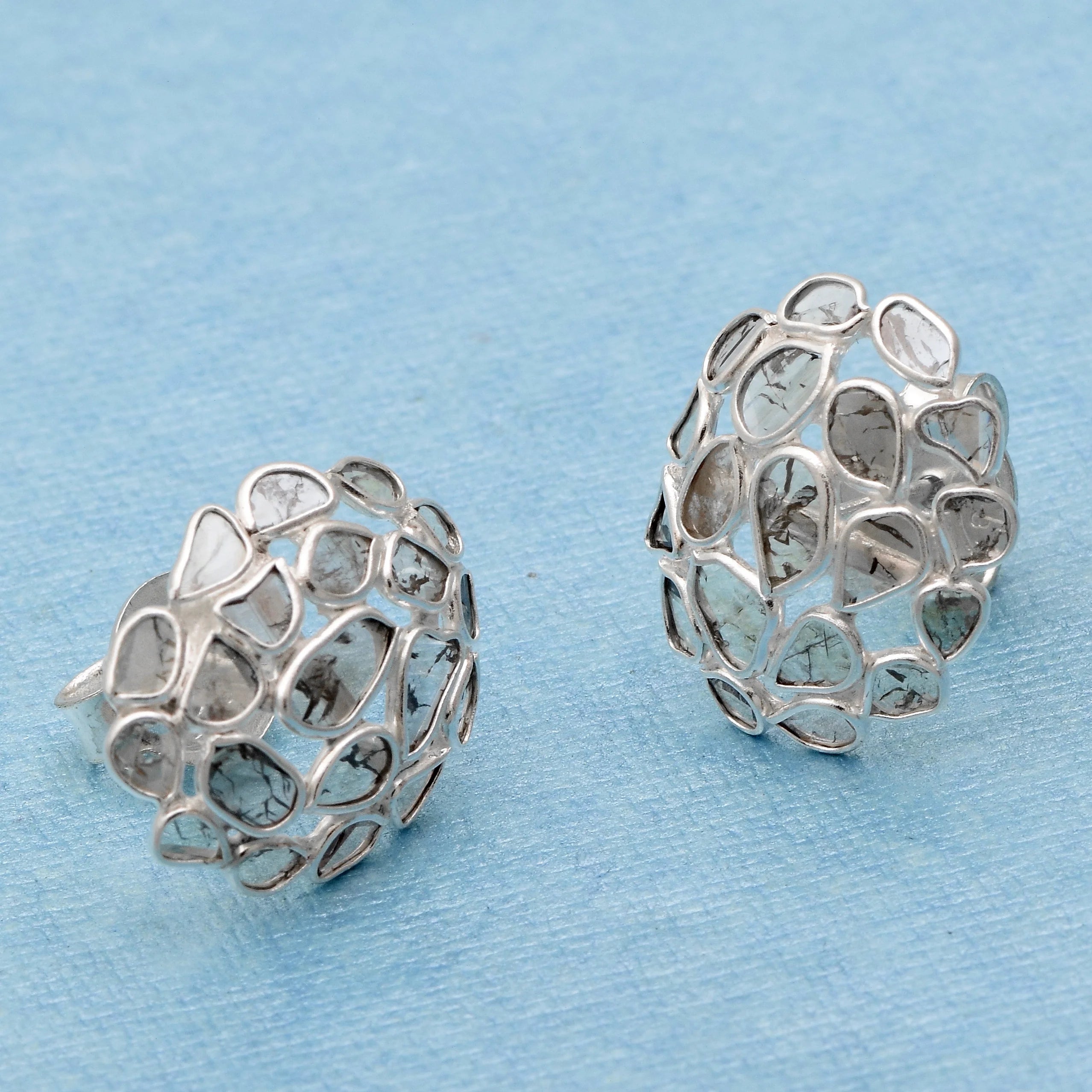 1.50 CTW Natural Diamond Polki Cluster Studs 925 Sterling Silver Earrings V2921