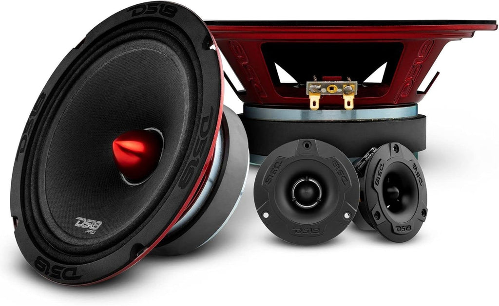 Mid and High Complete Package 2X Midrange Loudspeaker 6.5 and 2X Aluminum Super Bullet Tweeter 1 Built in Crossover Door Speakers Q18303