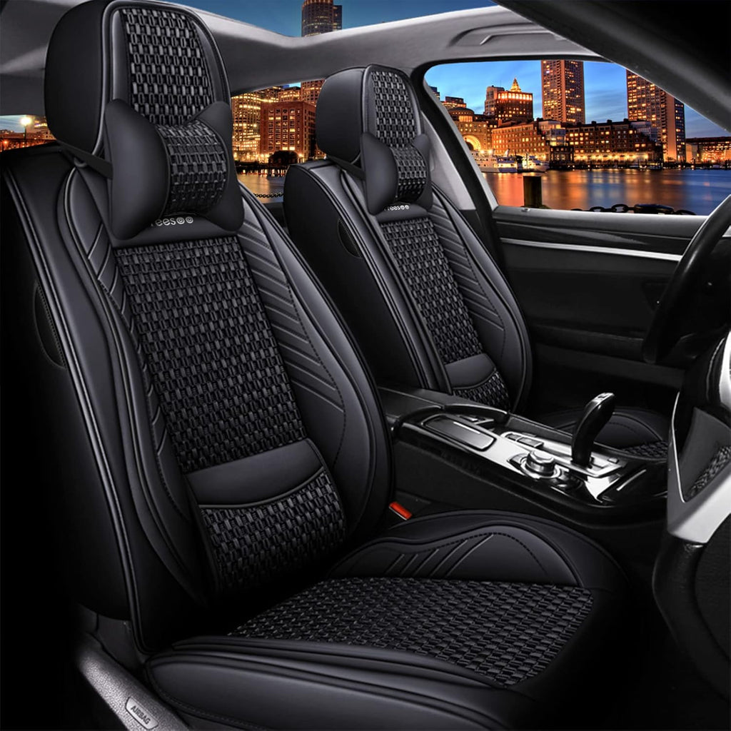 Beige 9 Leather Car Seat Covers Full Set B1898
