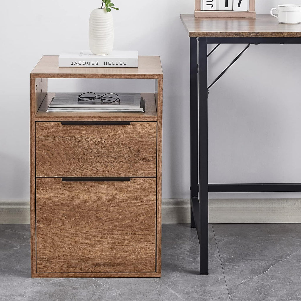 2 Drawer Wooden File Cabinet with Open Storage Shelf S401828