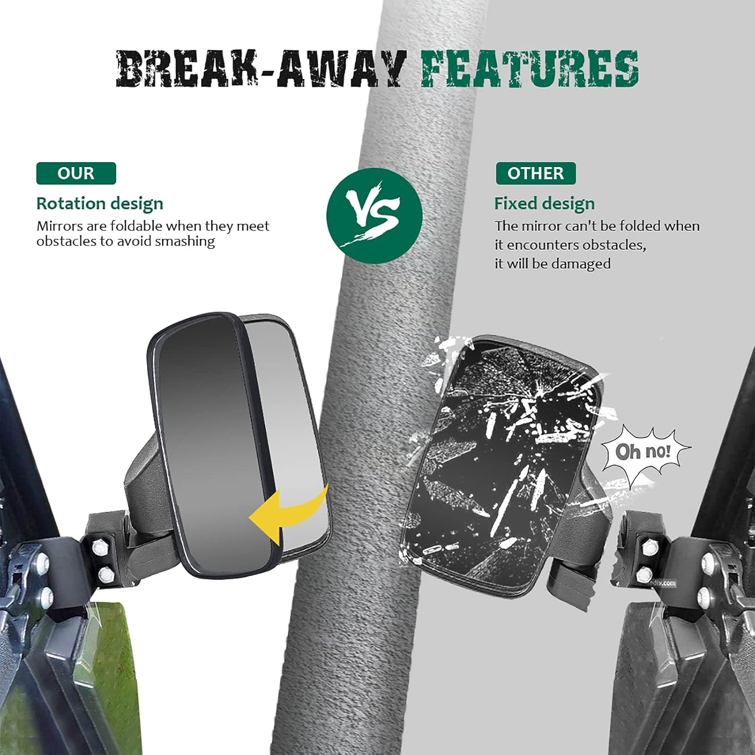 UTV Centre View & Side View Mirror for 1.5''-2'' Roll Cage Bar w/ Pair Grab Handle Set U43170