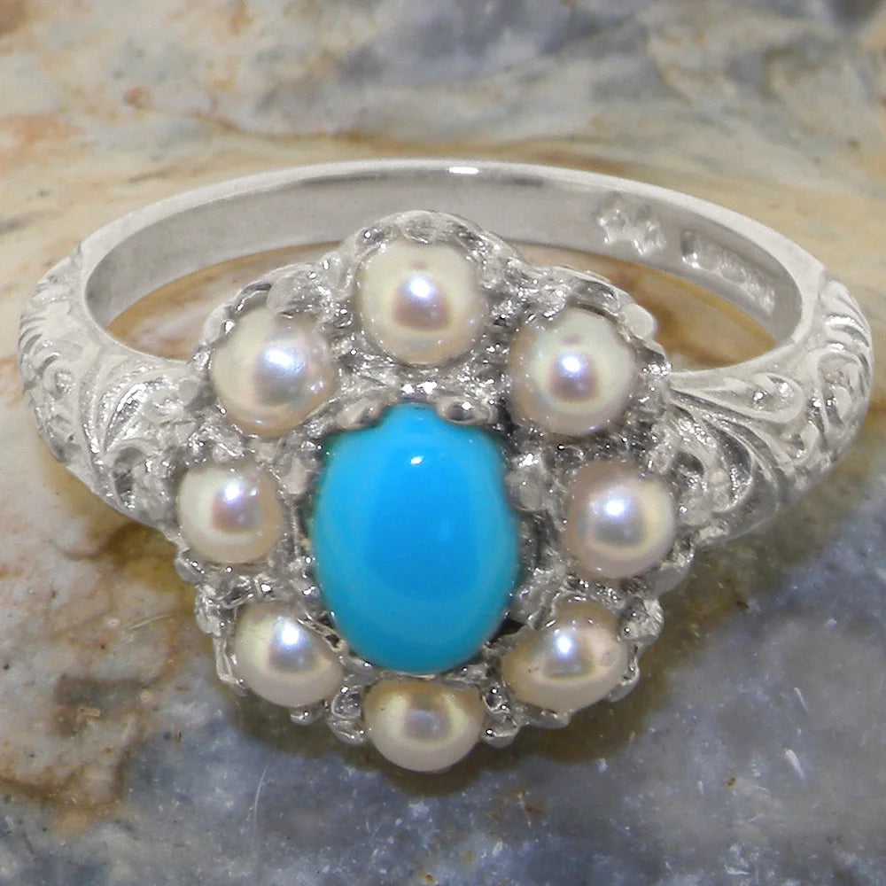 Sterling Silver Turquoise Cultured Pearl Ring H3721