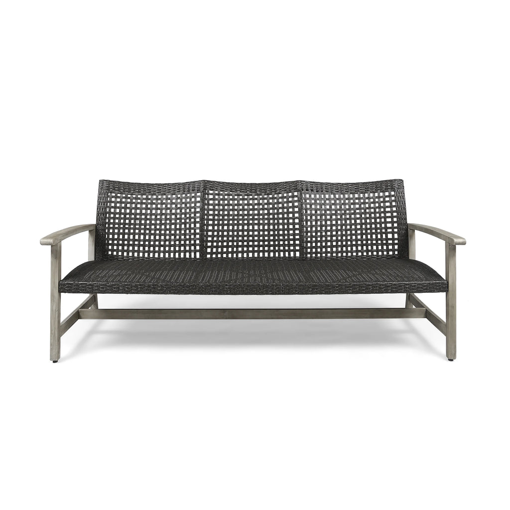 Light Gray Wood and Wicker Outdoor Sofa O686130