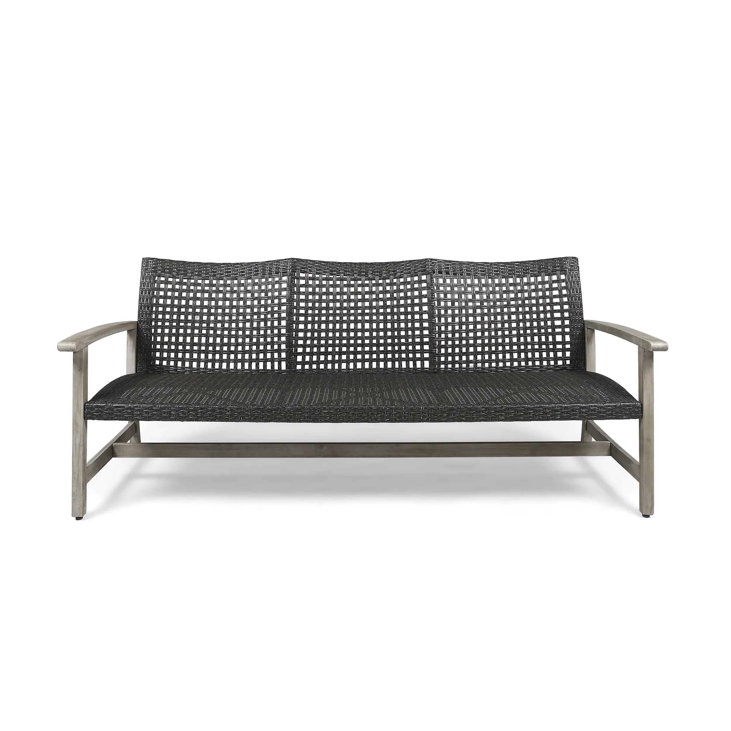 Light Gray Wood and Wicker Outdoor Sofa O686130