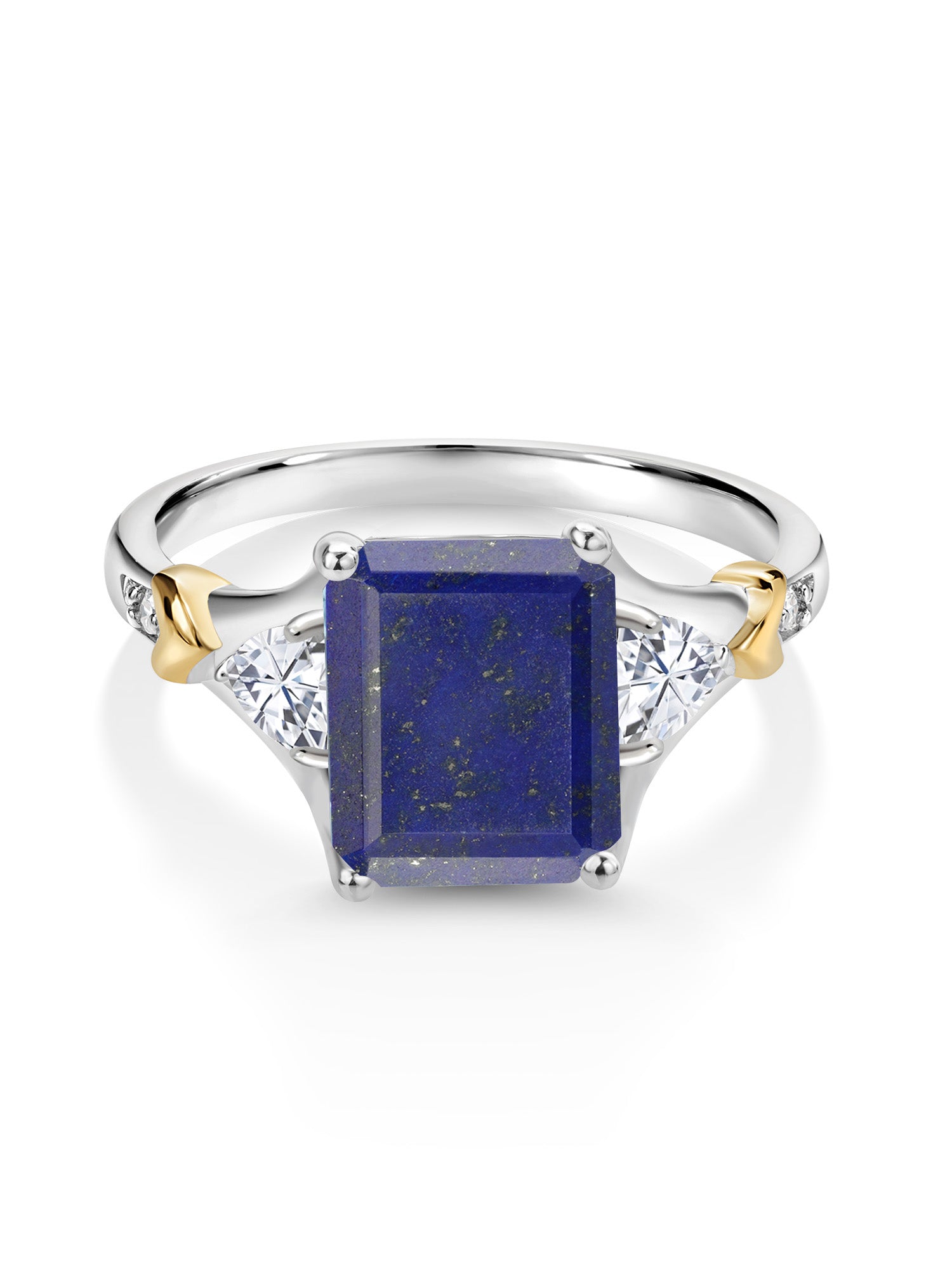 925 Silver 10K Yellow Gold Blue Lapis White Moissanite Diamond Engagement Ring S189