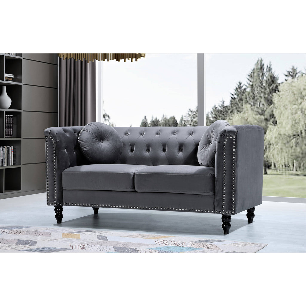 Dark Blue Velvet Chesterfield Loveseat B2778
