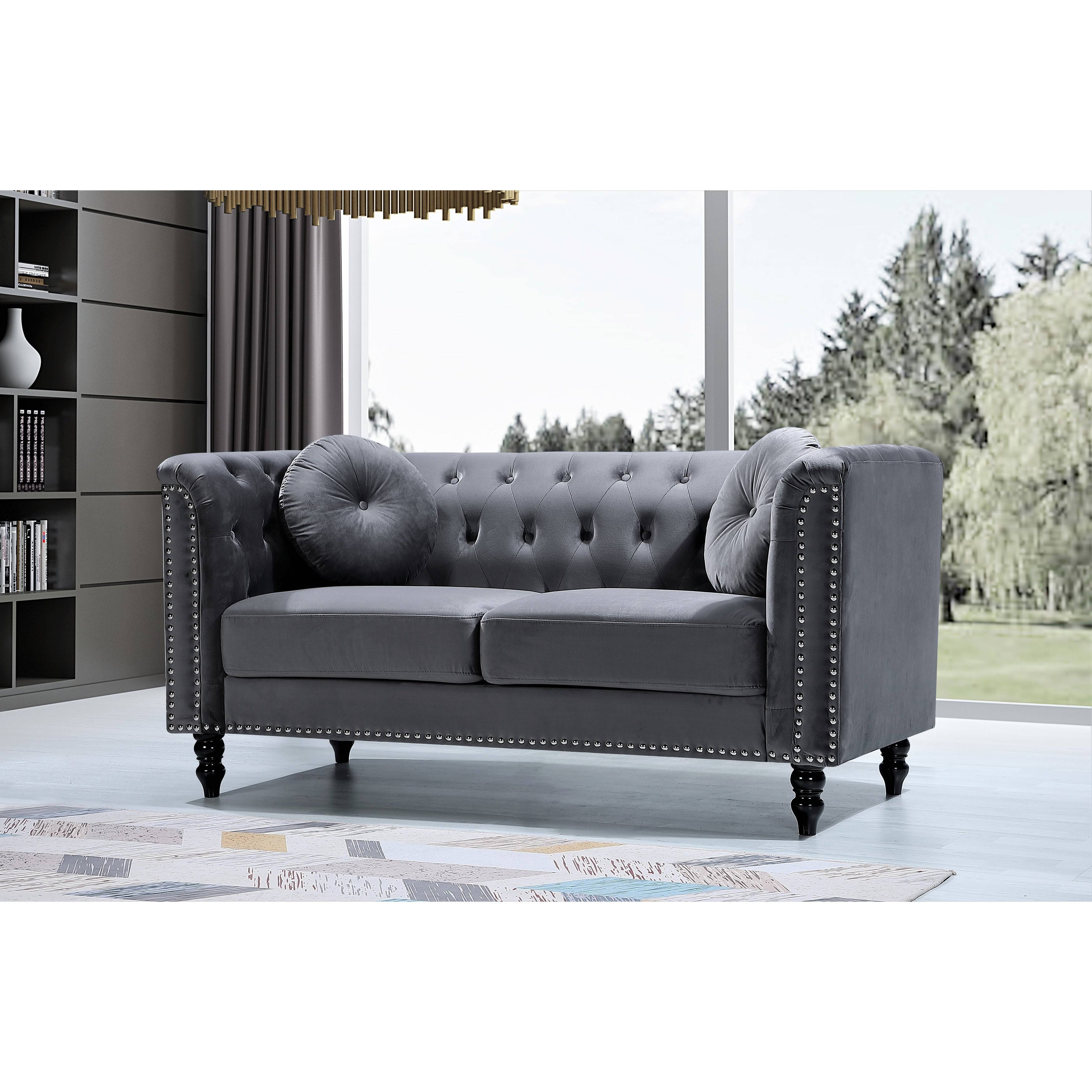 Dark Blue Velvet Chesterfield Loveseat B2778