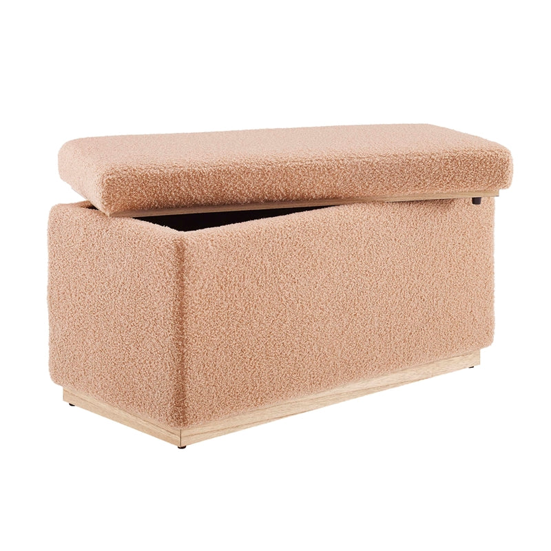 Tan Rectangle Sherpa Storage Ottoman D1526
