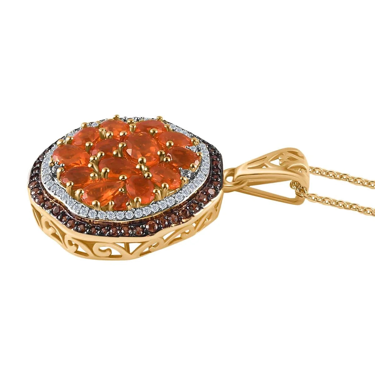 Crimson Fire Opal Oval 925 Sterling Silver Vermeil Yellow Gold Plated Pendant Necklace 20" Ct 1.87 Y869
