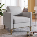 Light Gray Linen Armchair with Wooden Legs X762