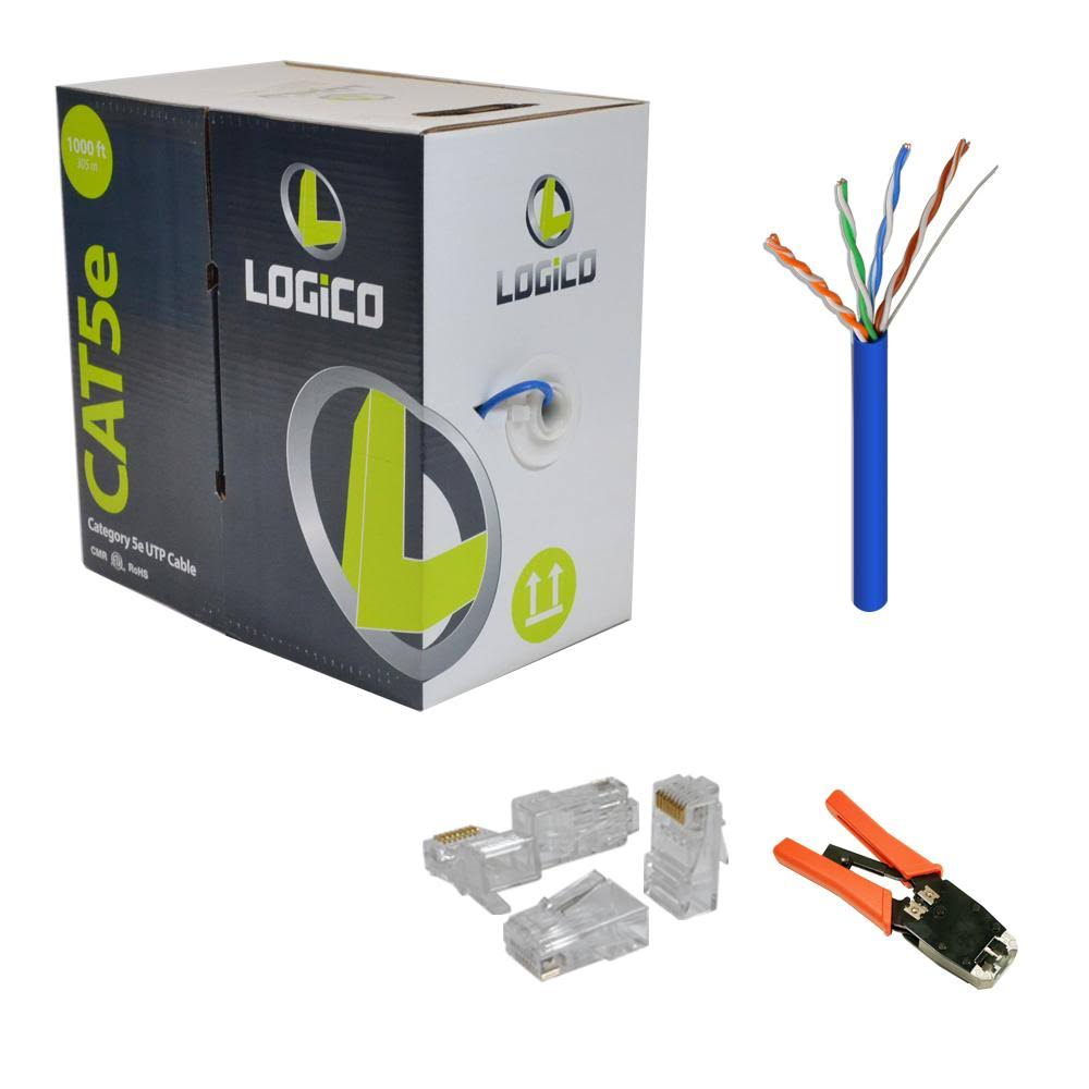 Cat5e UTP Riser CMR Cable 1000ft White RJ45 Crimp Tool 100 Piece Cat5e RJ45 Plugs Kit T328120