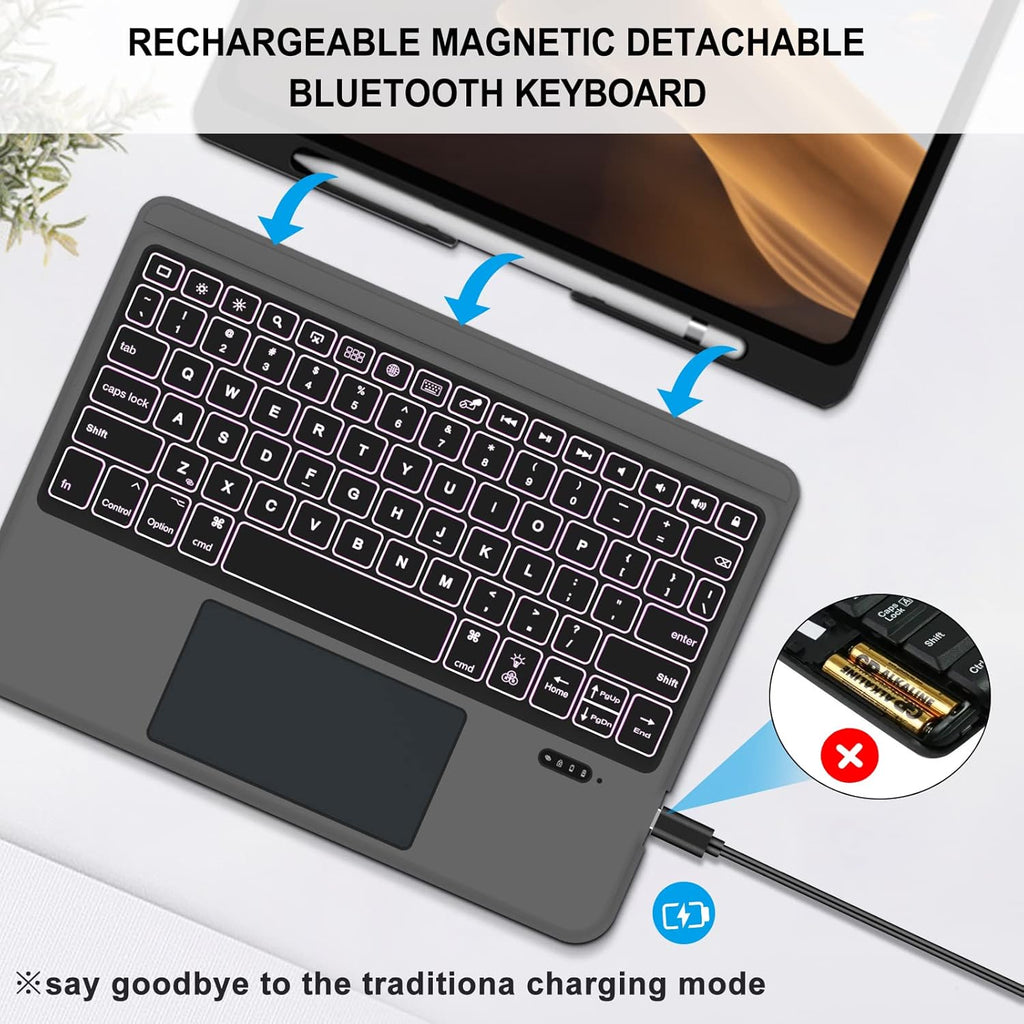 Detachable Wireless Bluetooth Keyboard Case with Trackpad for iPad U353585