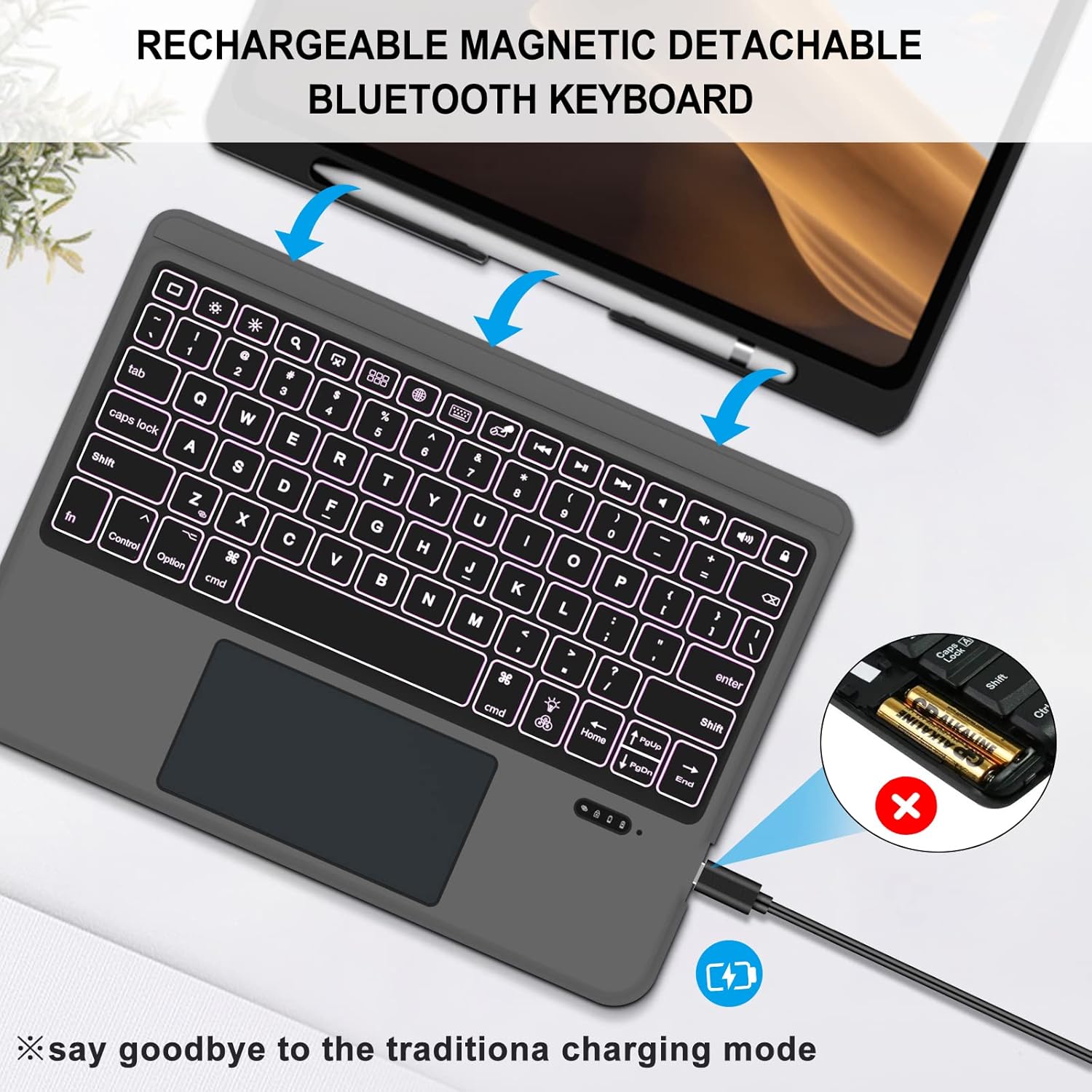 Detachable Wireless Bluetooth Keyboard Case with Trackpad for iPad U353585
