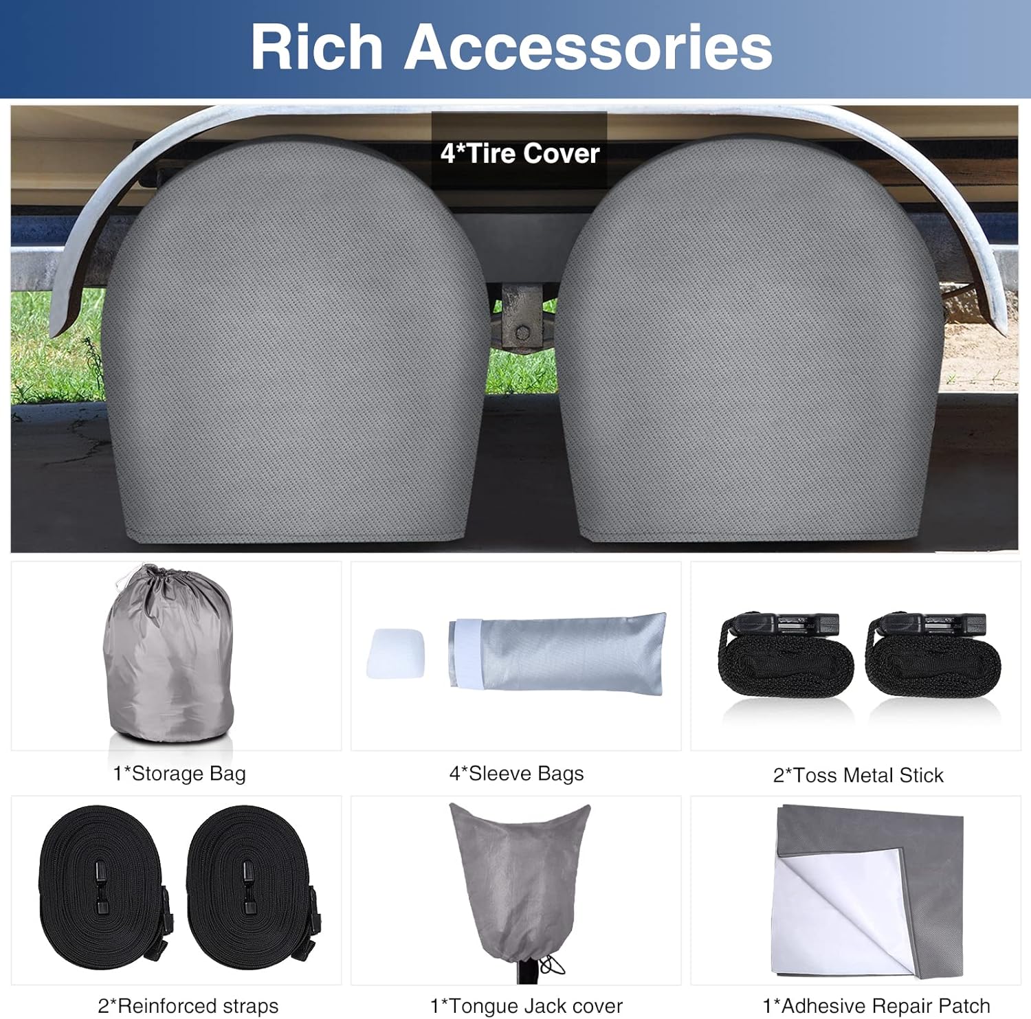 Upgraded Waterproof 500D Travel Trailer Cover with 4 Tire Covers, Tongue Jack Cover O242541