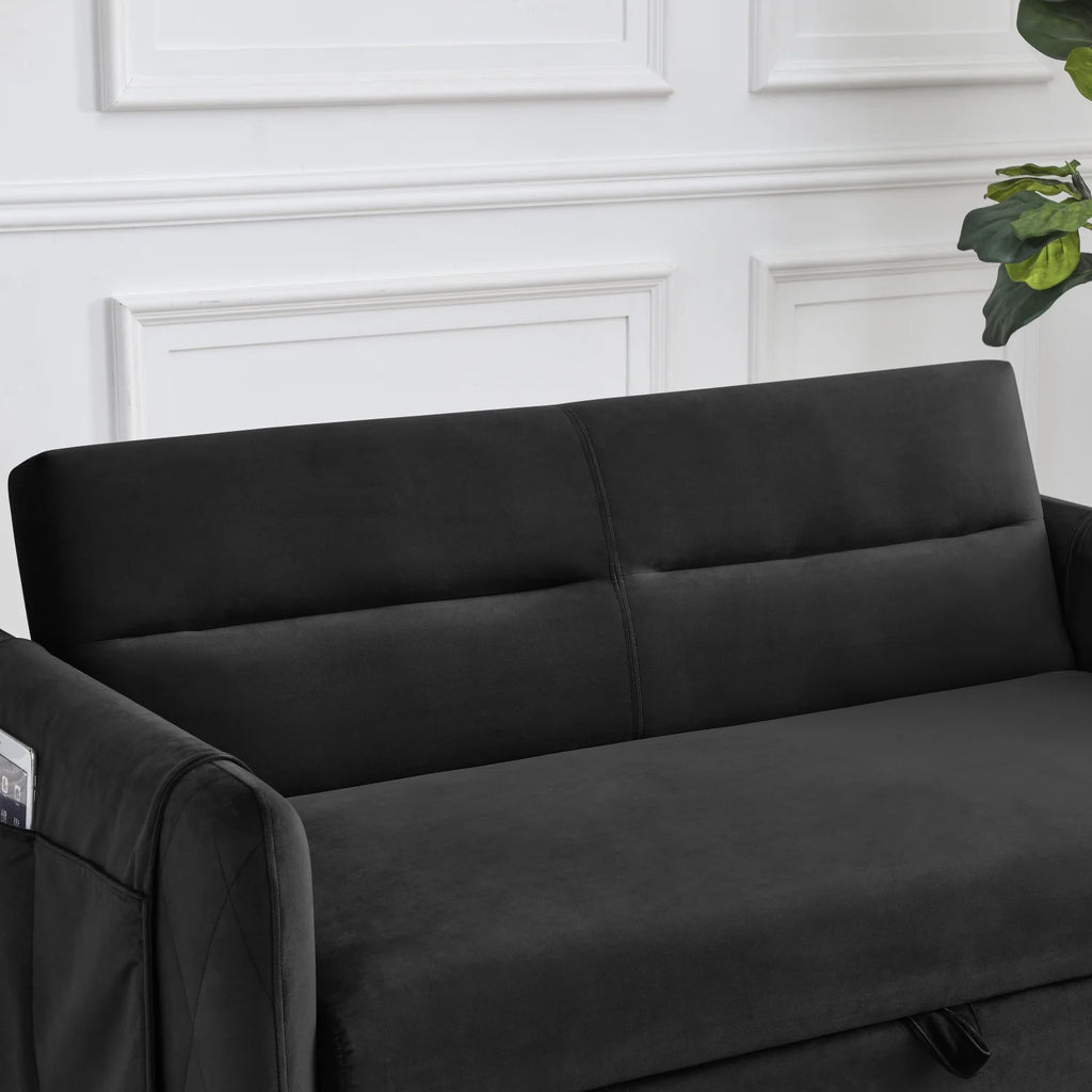 55" Convertible Velvet Sofa Bed with 2 Detachable Arm Pockets, 2 Pillows F694