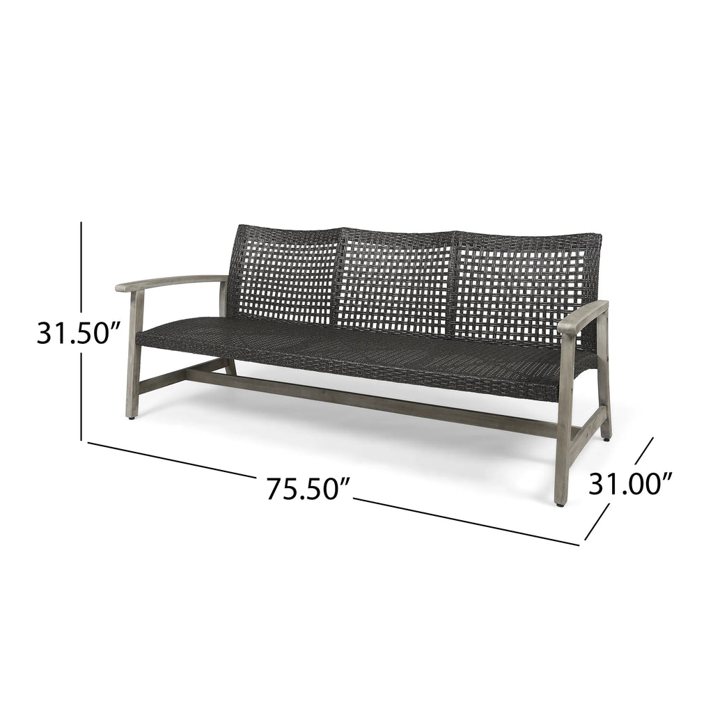 Light Gray Wood and Wicker Outdoor Sofa O686130