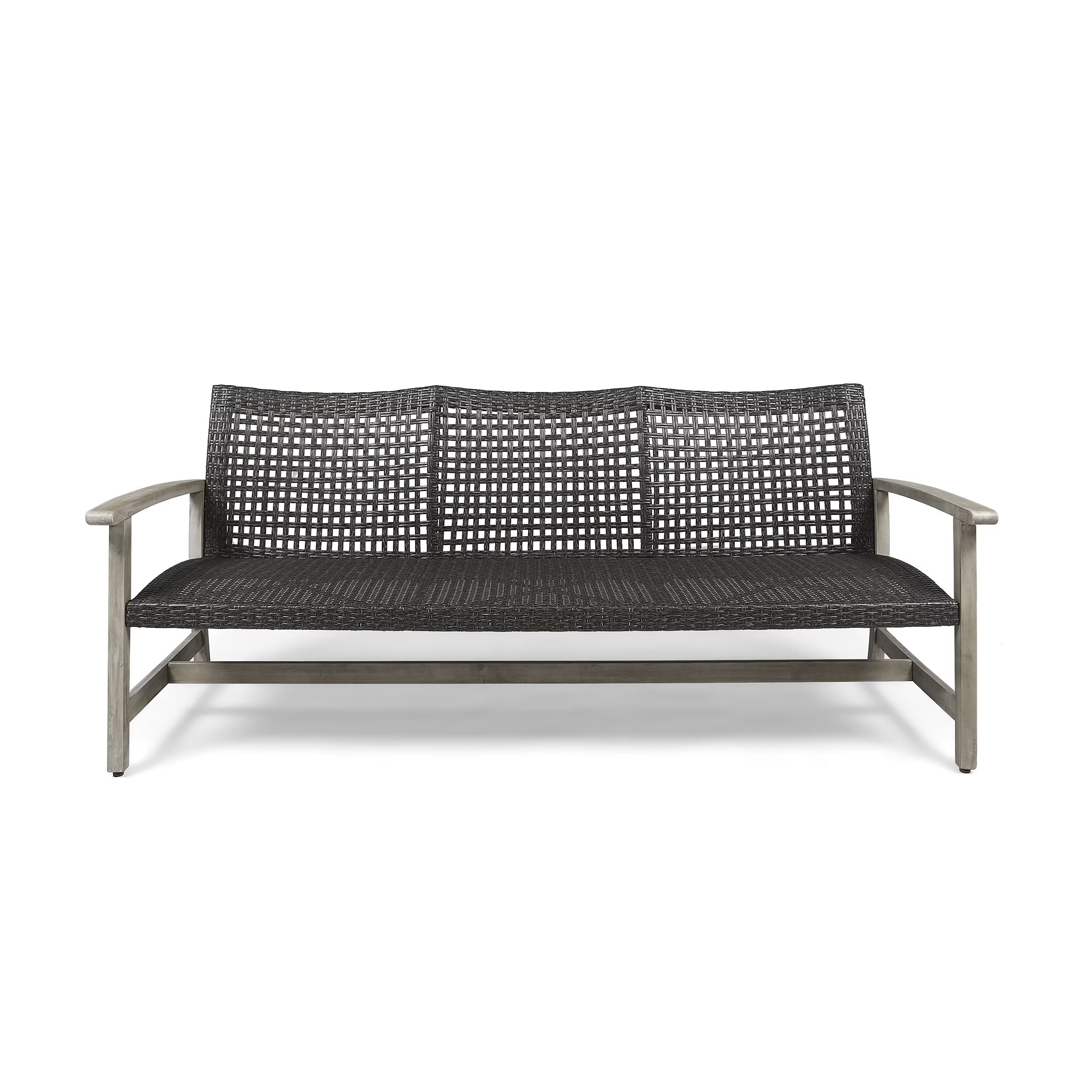 Light Gray Wood and Wicker Outdoor Sofa O686130