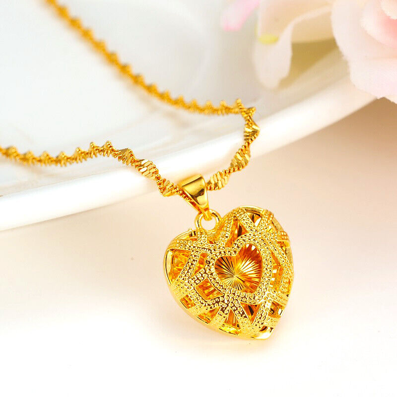 18k Yellow Gold Filled Over Sterling Silver Heart Chain Pendant Necklace F6491