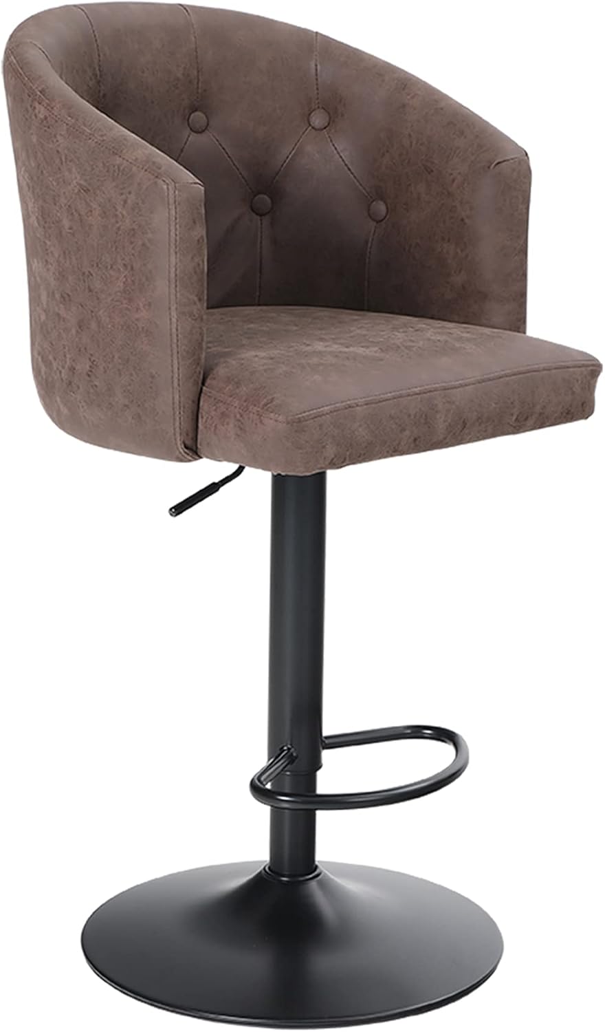 Grey PU Leather Swivel Bar Stool with Padded Back and Chromed Metal Base U9249