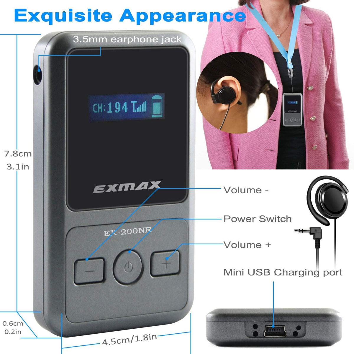 UHF Wireless Tour Guide Audio Transmission Set, 200 Channels, 1 Transmitter & 10 Receivers X323