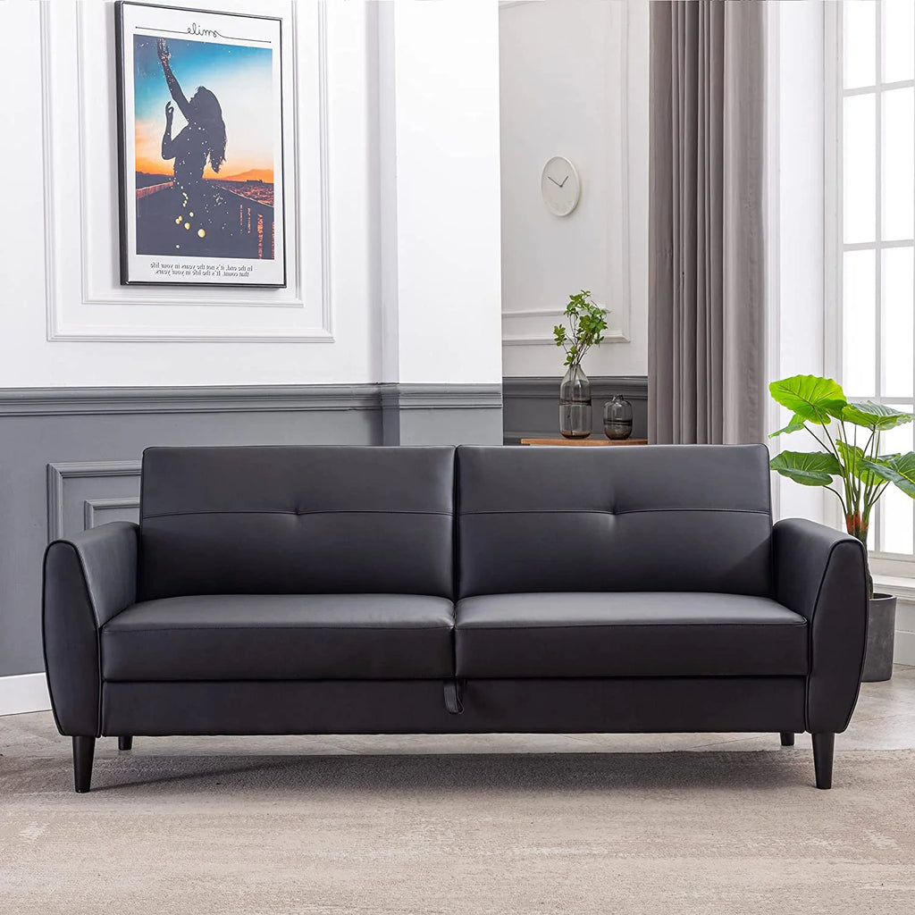 Black PU Leather Convertible Folding Sleeper Sofa Bed with Storage Box K279566