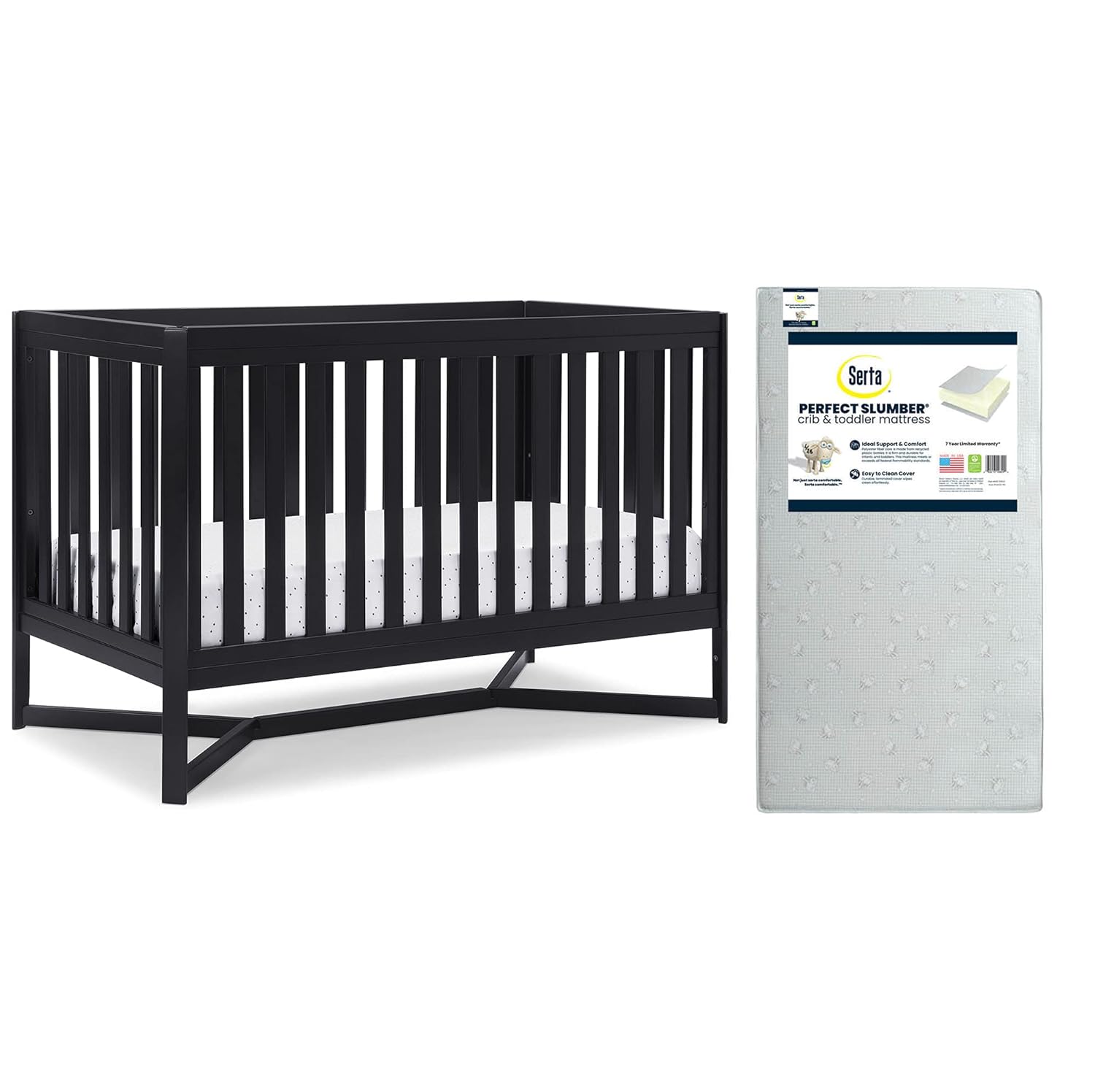 4-in-1 Convertible Crib with Crib & Toddler Mattress, Waterproof, Midnight Grey A1602