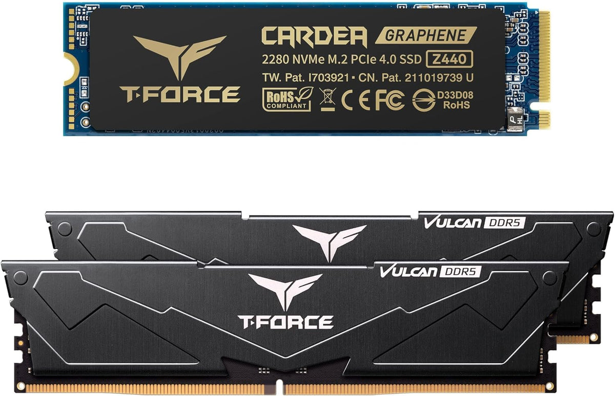 DDR5 32GB Kit (2x16GB) 5200MHz CL40 Desktop Memory Bundle with 1TB NVMe PCIe Gen4 M.2 2280 Gaming SSD C139
