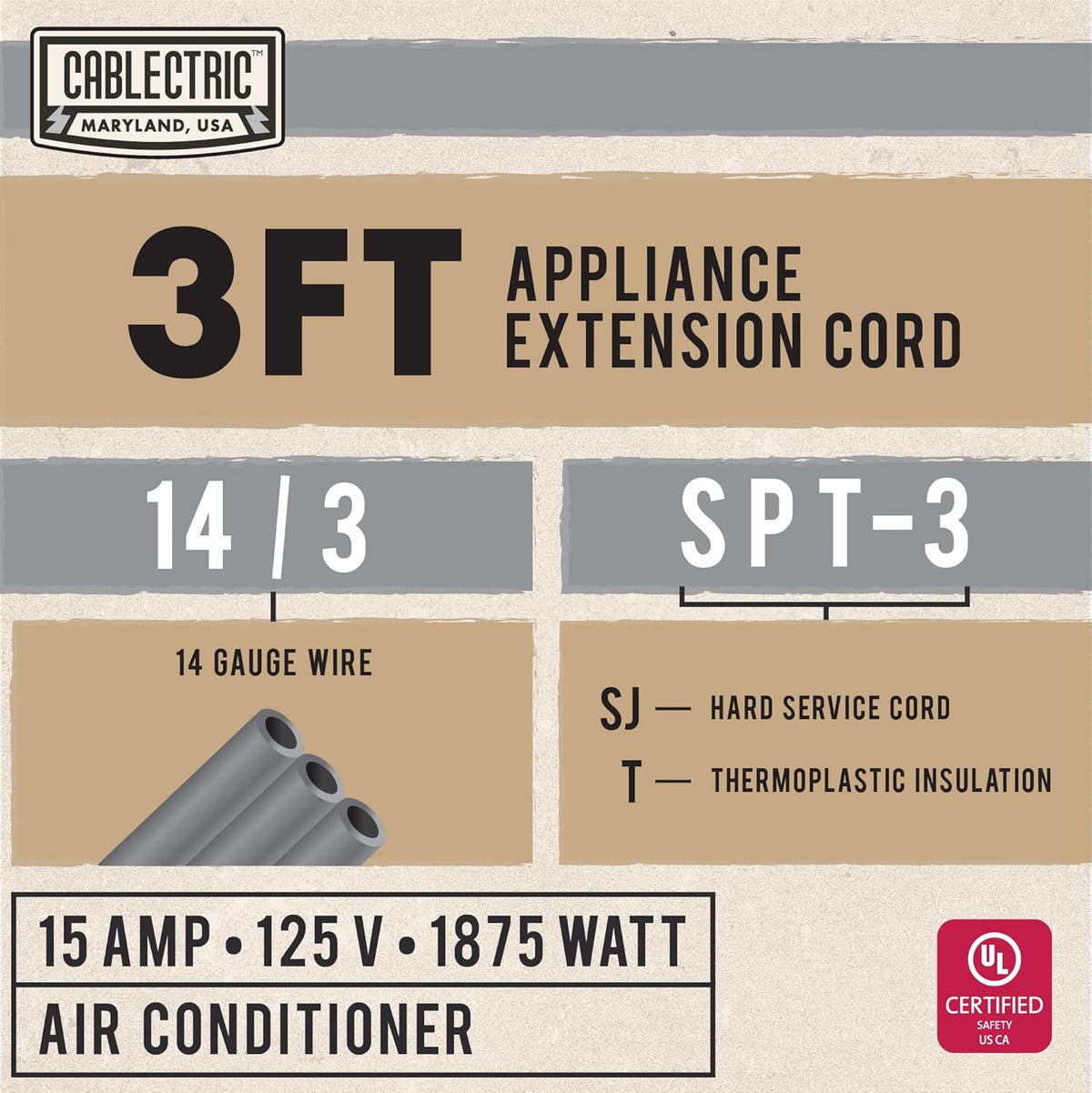 12 Foot Gray 14 Gauge 3 Prong Heavy Duty Appliance Extension Cord, Pack of 2 R469886