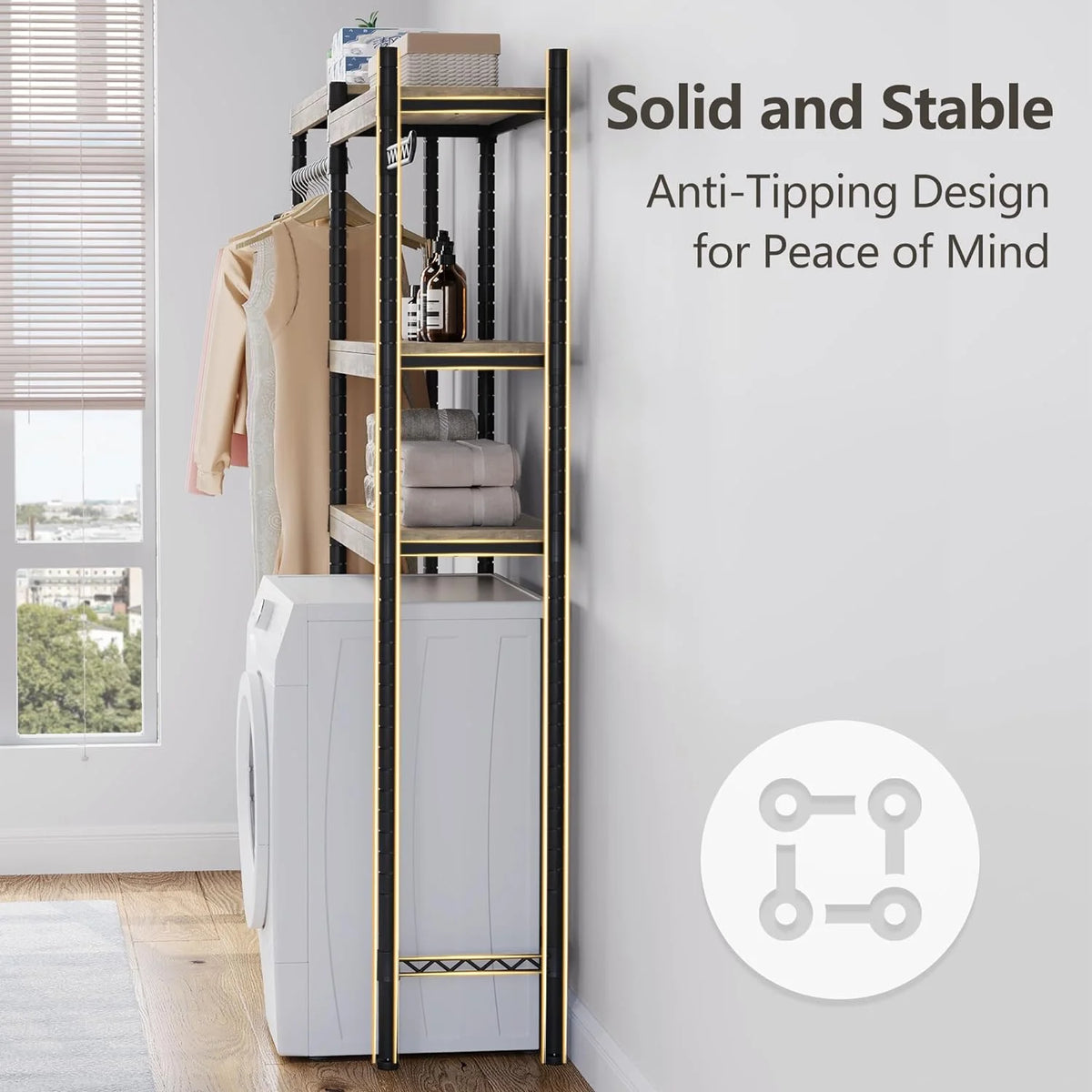 5-Tier Wood Over The Washer and Dryer Laundry Drying Clothes Racks O475