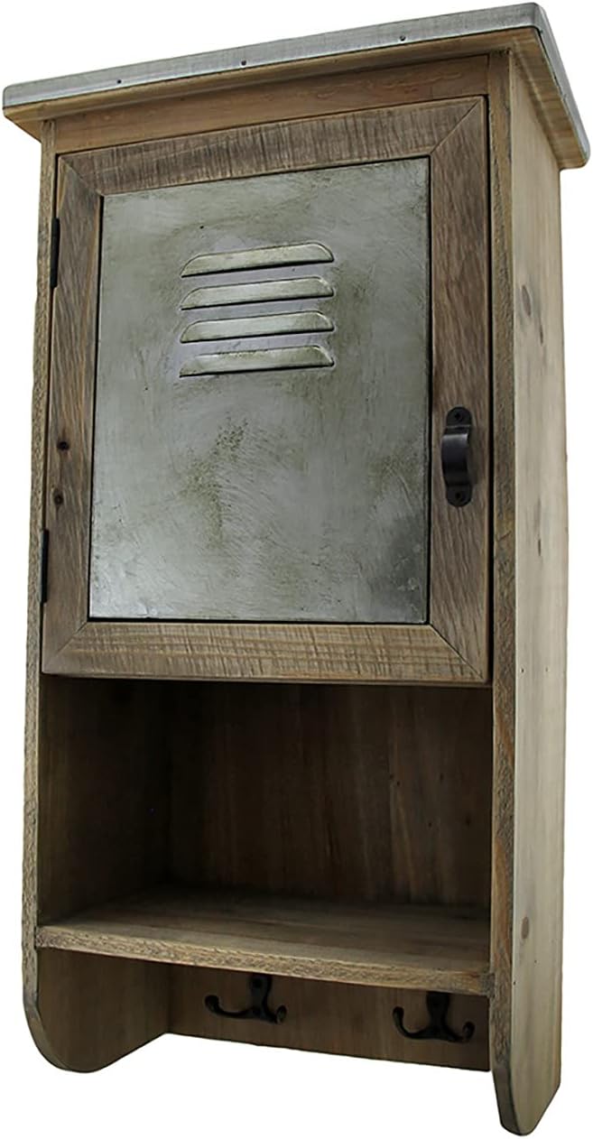 Rustic Reclaimed Wood Wall Cabinet with Shelf and Hooks, 20 in. Pack of 2 K8371