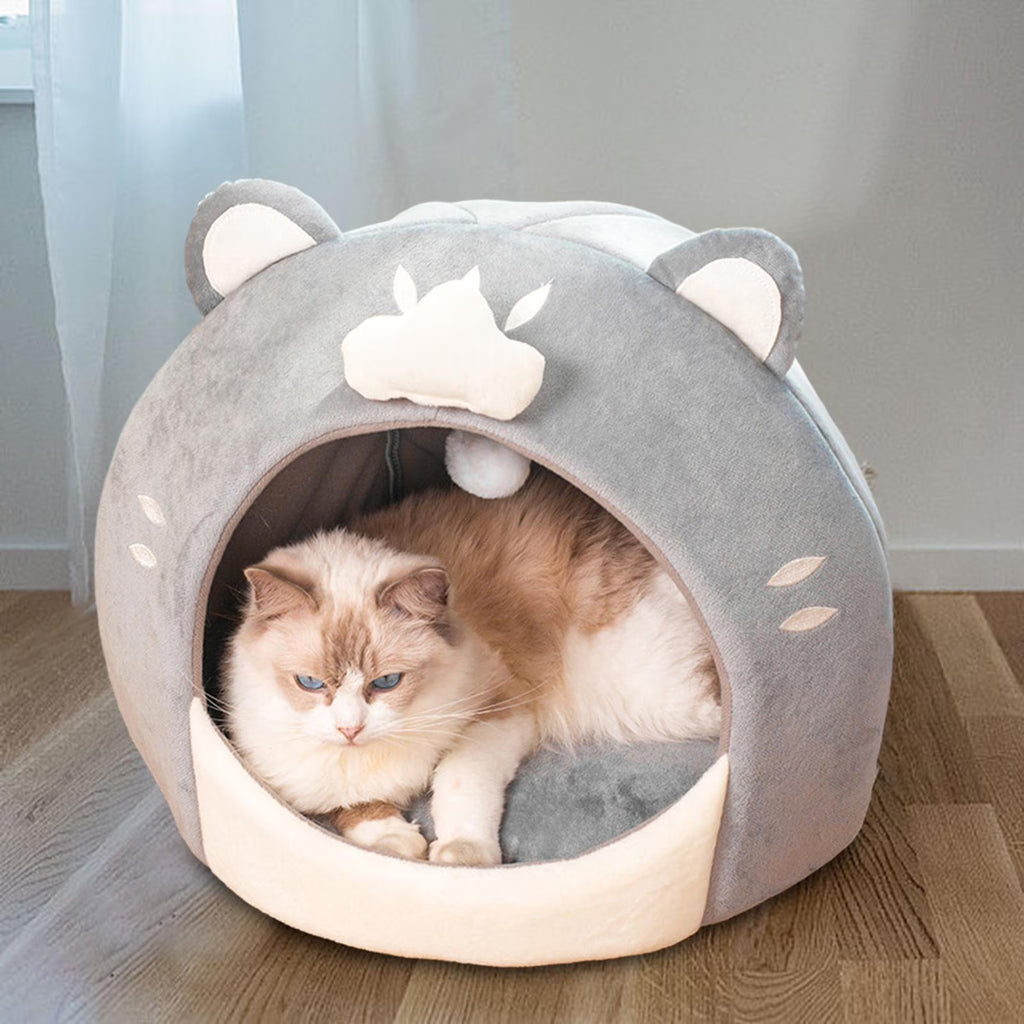 Kittens Cat Bed Covered Cat House with Plush Ball Inner Cushion W825