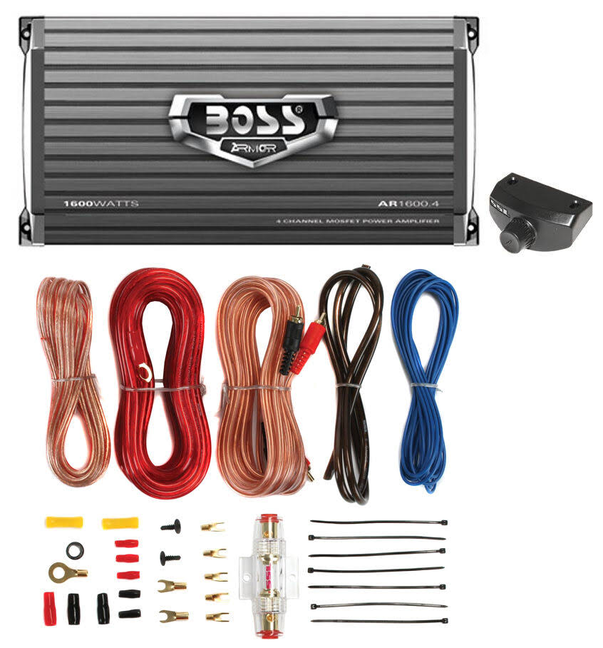 1600W 4 Channel Car Amplifier with Remote and 8 GA Amp Kit Q280
