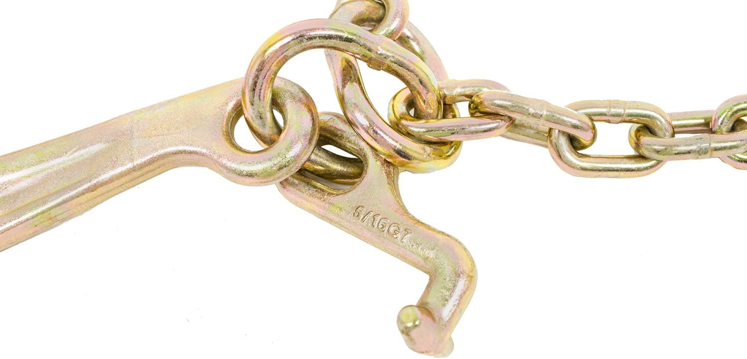 5/16'' x 3' G70 V-Chain Bridle with 8" Medium J Hooks, T-Hook & J-Hook with Grab Hooks, 4700 lbs WLL, Pack of 2 S720