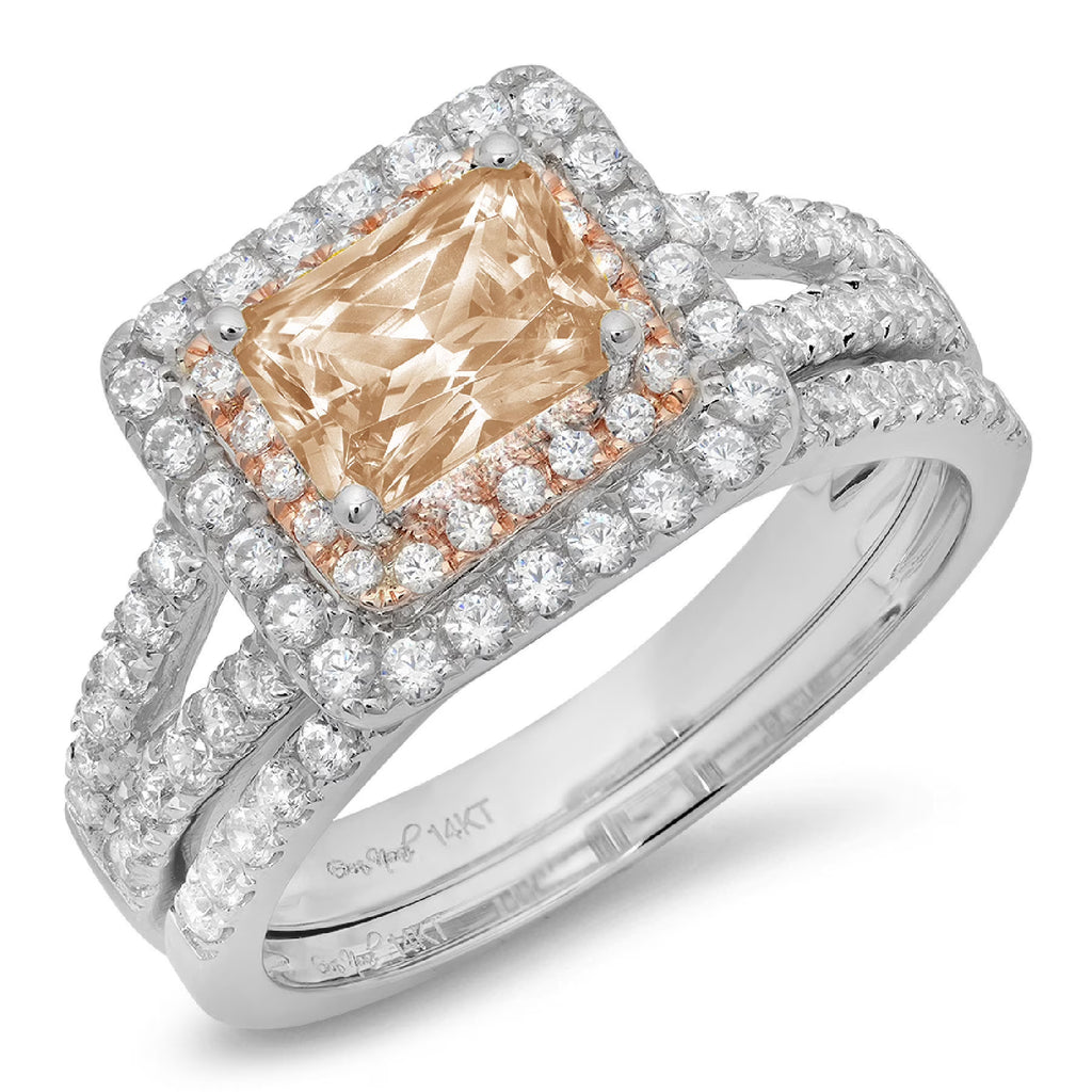 3.05 ct Emerald Cut Brown Champagne Simulated Diamond Ring Band Set Size 3.5 R260