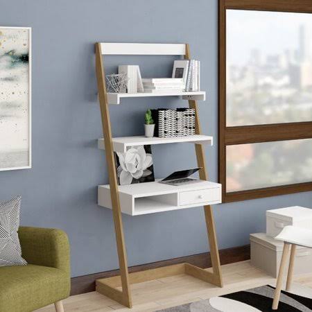 White L-Shaped Ladder Desk D73287