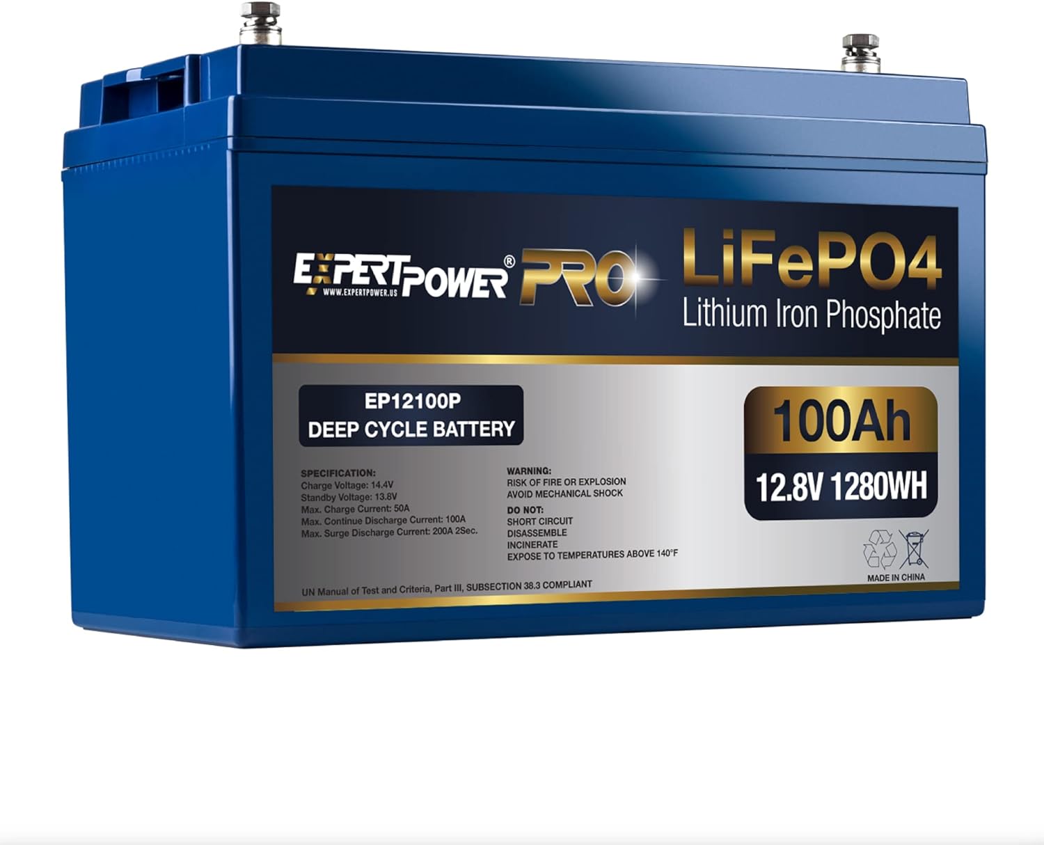 12V 100Ah PRO Lithium LiFePO4 Deep Cycle Rechargeable Battery with Built-in BMS W346973