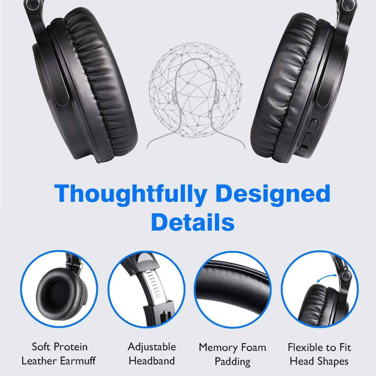 Pack of 2 Foldable Bluetooth Over Ear Headphones with 50mm Neodymium Drivers R305