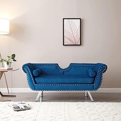 Velvet Loveseat Sofa with 2 Bolster Pillows D447