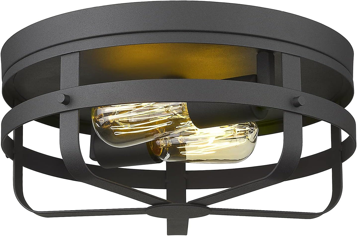 Industrial Close to Ceiling Light Fixture, Metal Cage Flush Mount Ceiling Light 13 Inch, 2-Light, Matte Black Finish M949577
