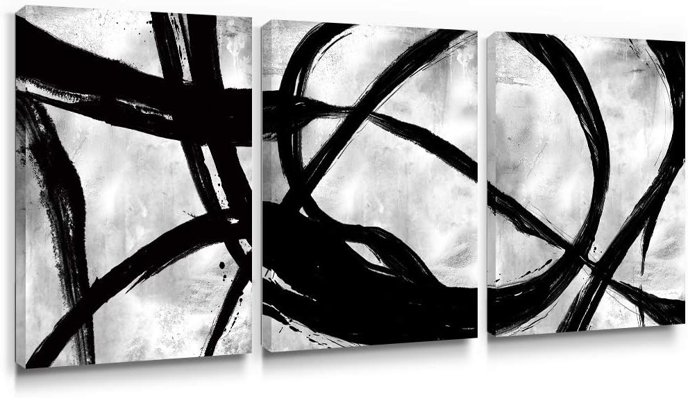 Black and White Canvas Wall Art Framed 12x24 Inch 2 Pieces R3756