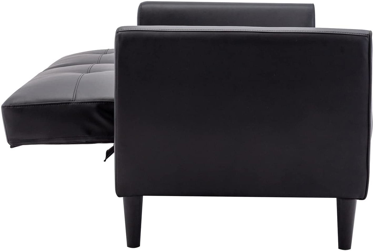Black PU Leather Convertible Folding Sleeper Sofa Bed with Storage Box K279566