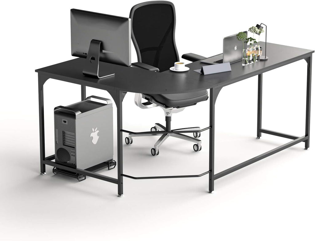 Reversible L Shaped Desk with Shelves, Round Corner Computer Desk Gaming Table Workstation B95666