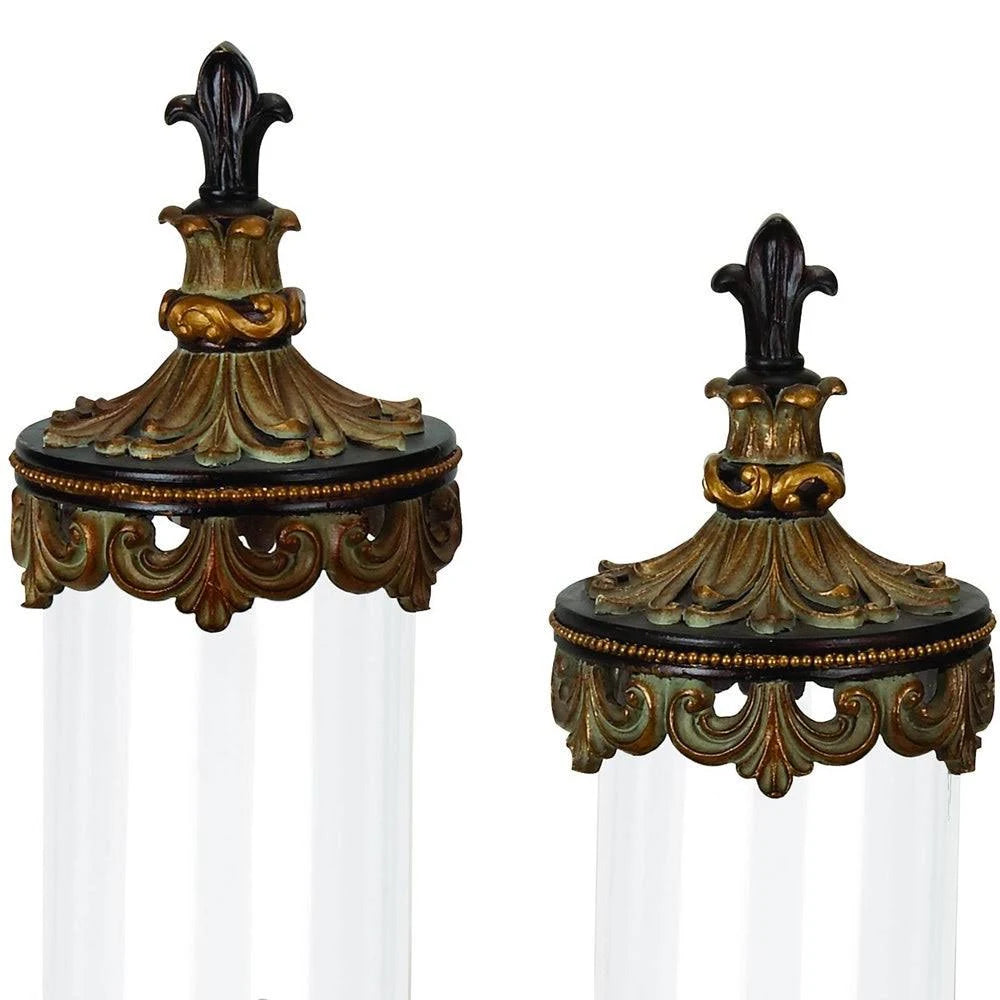 Antiqued Gold 3-Piece Glass Cylinder Canister Set E923