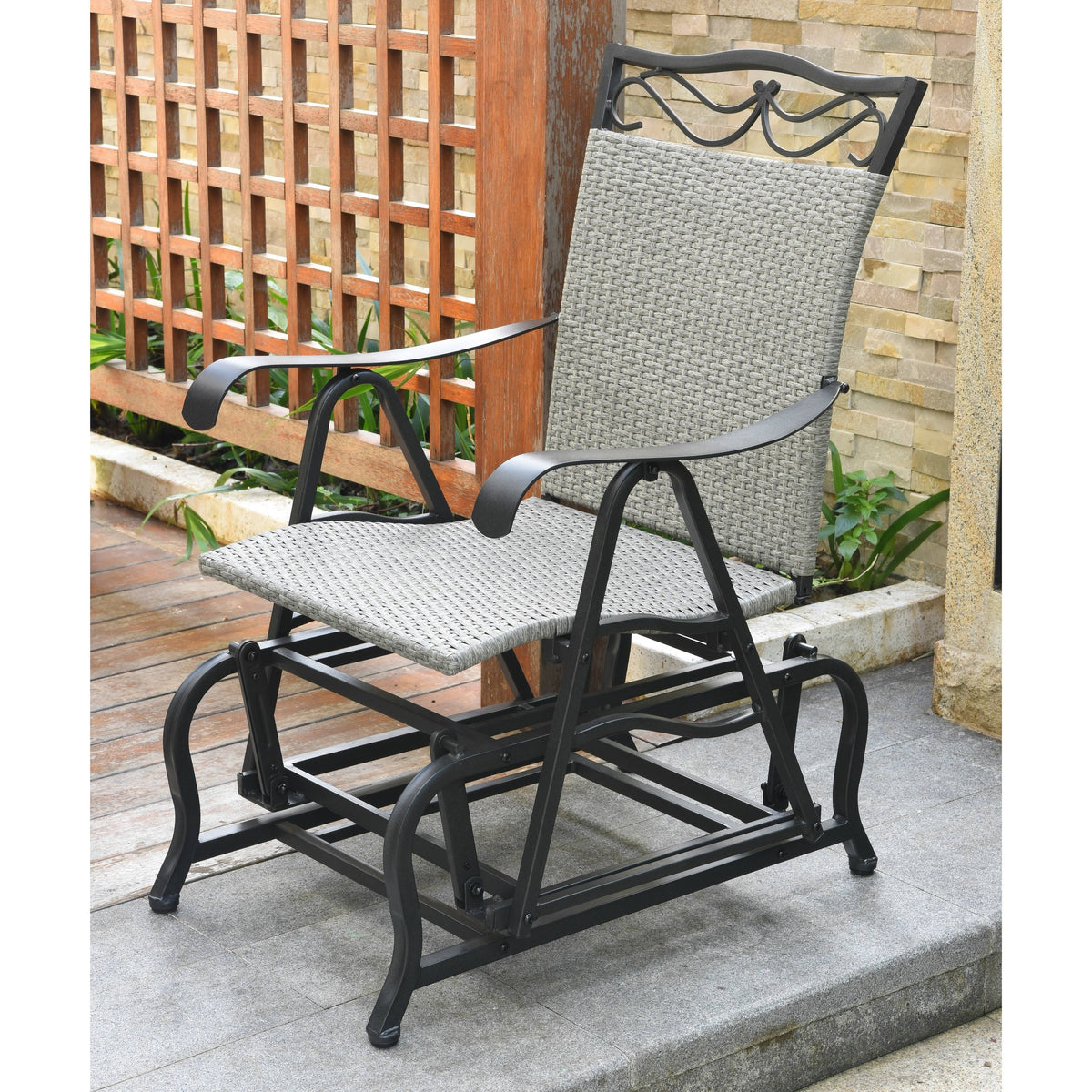 Grey Resin Wicker Steel Glider Chair G29978