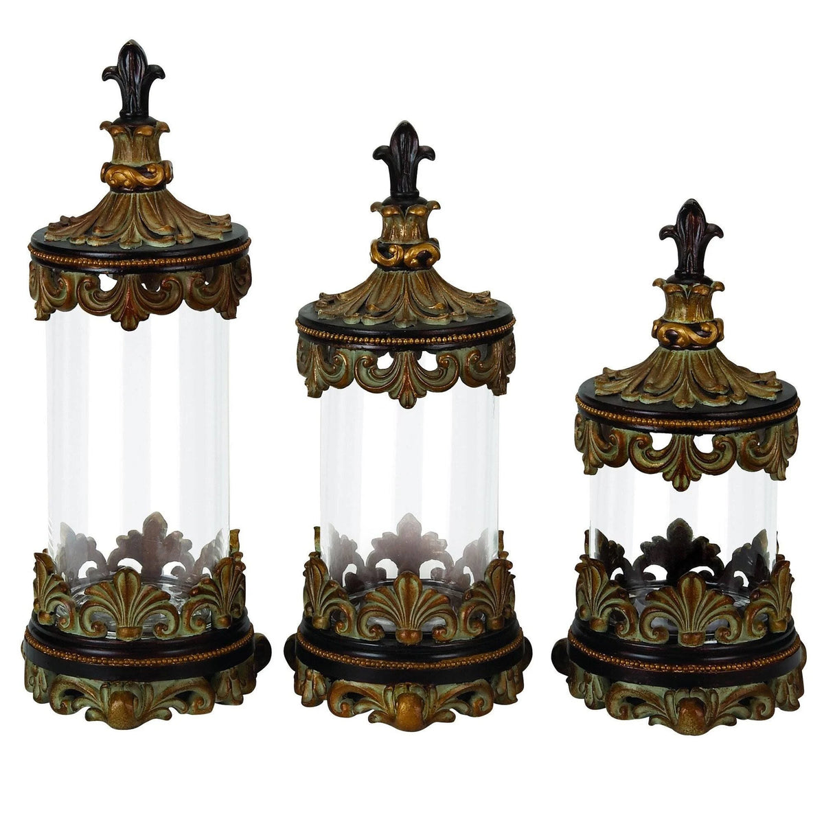 Antiqued Gold 3-Piece Glass Cylinder Canister Set E923