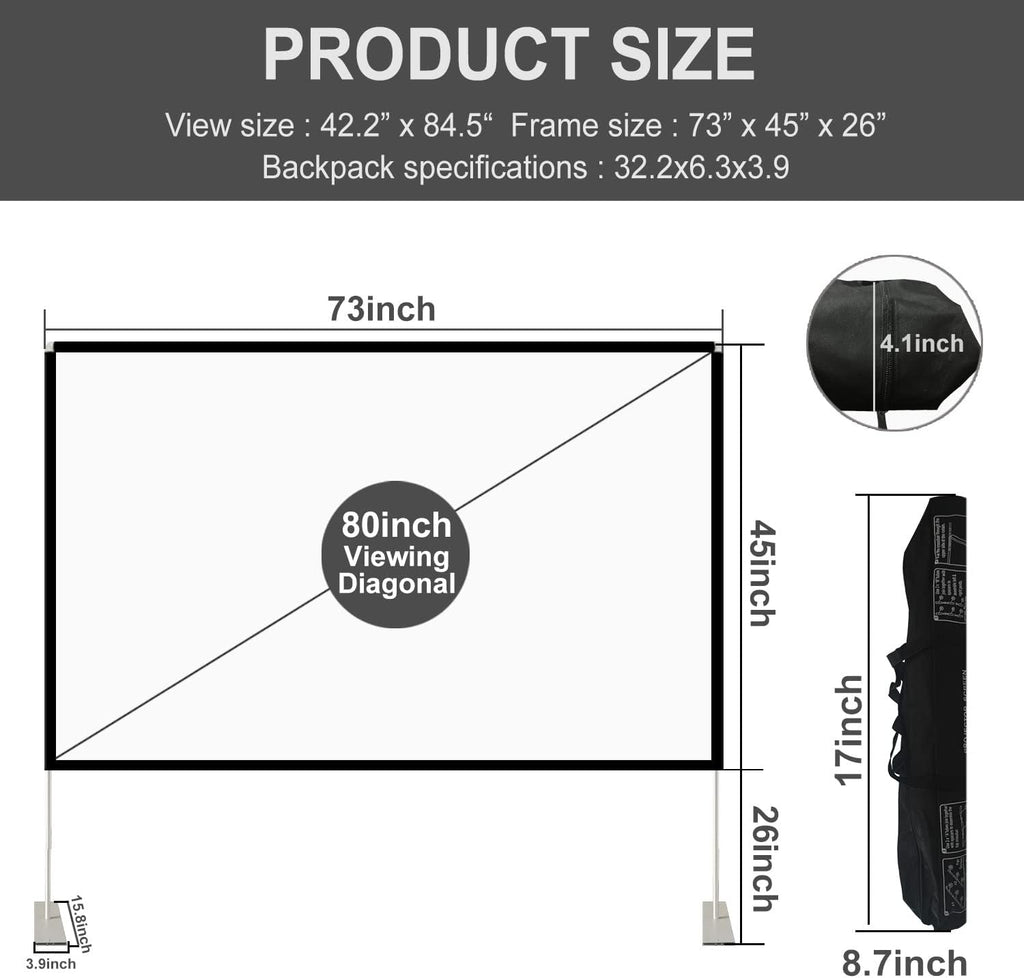 80 inch Portable Projector Screen with Stand and Carry Bag G14045