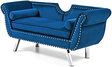 Velvet Loveseat Sofa with 2 Bolster Pillows D447