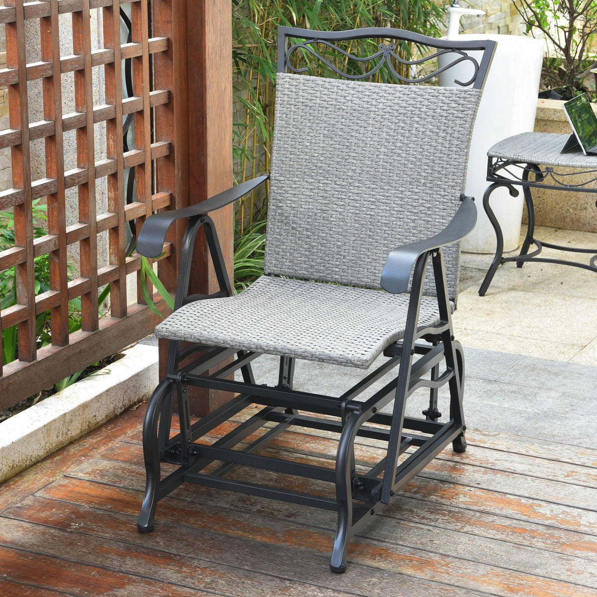 Grey Resin Wicker Steel Glider Chair G29978